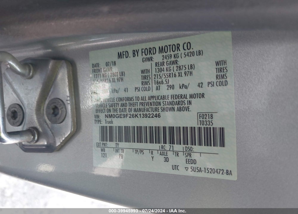 2019 FORD TRANSIT CONNECT XLT VIN: NM0GE9F26K1392246
