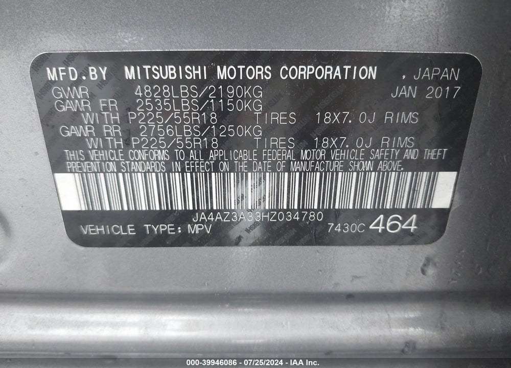 2017 MITSUBISHI OUTLANDER SEL VIN: JA4AZ3A33HZ034780