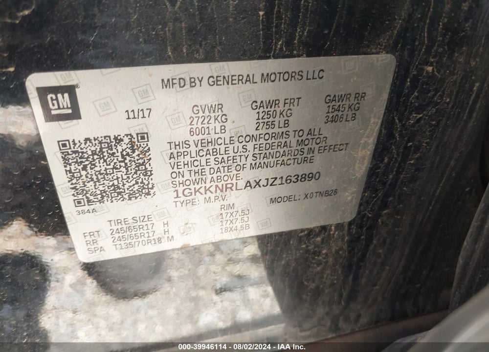 2018 GMC ACADIA SLE-1 VIN: 1GKKNRLAXJZ163890