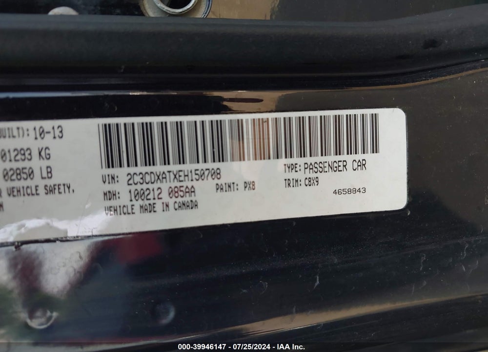 2014 DODGE CHARGER POLICE VIN: 2C3CDXATXEH150708