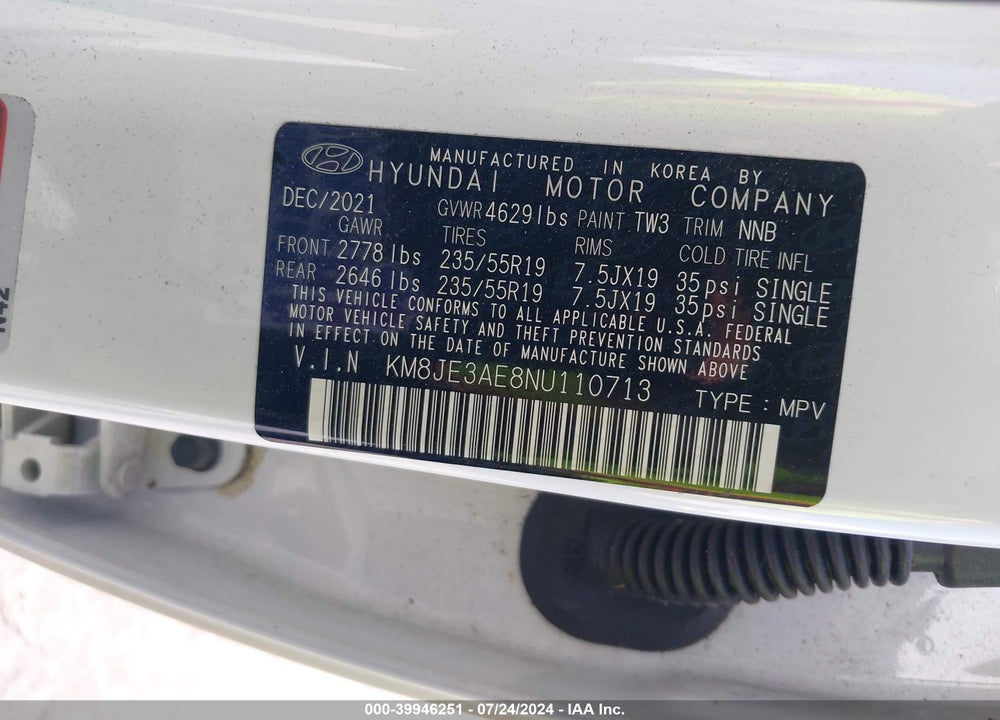 2022 HYUNDAI TUCSON LIMITED VIN: KM8JE3AE8NU110713