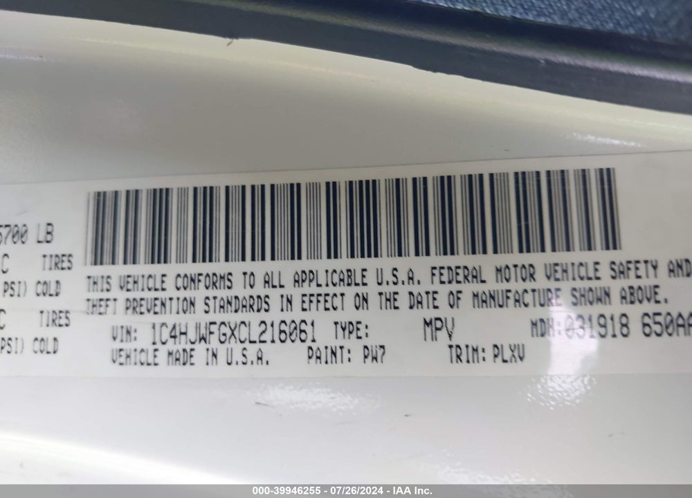 2012 JEEP WRANGLER UNLIMITED RUBICON VIN: 1C4HJWFGXCL216061