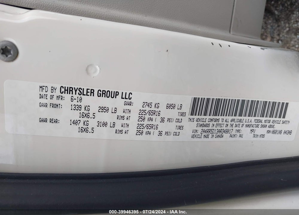 2010 CHRYSLER TOWN & COUNTRY TOURING VIN: 2A4RR5D13AR348017