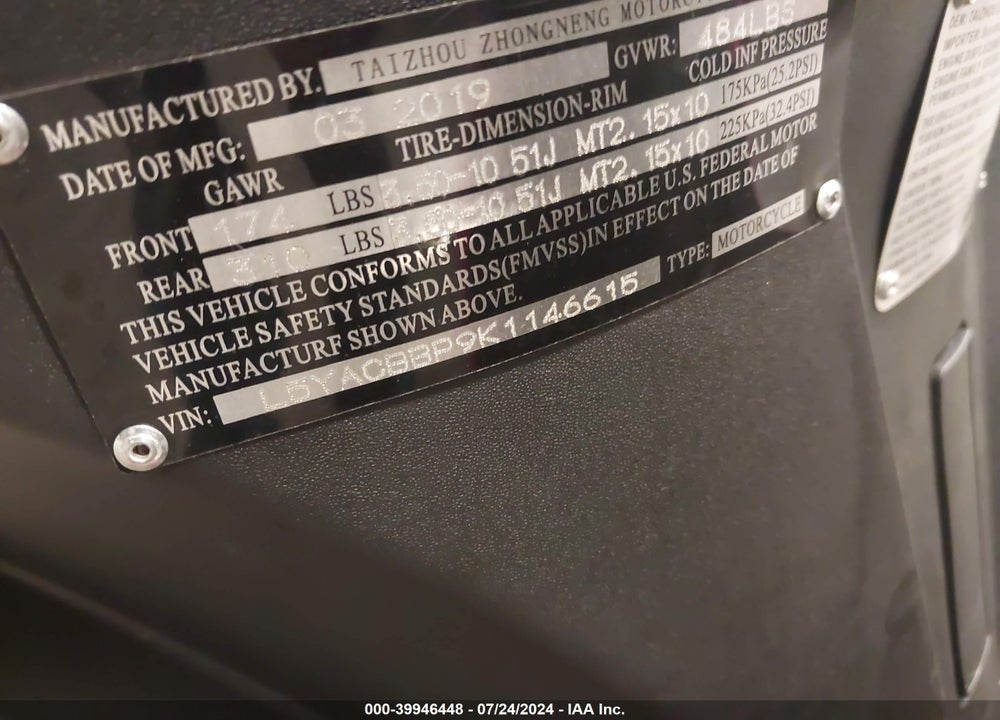 2019 ZHONGNENG 150T-24 VIN: L5YACBBP9K1146615