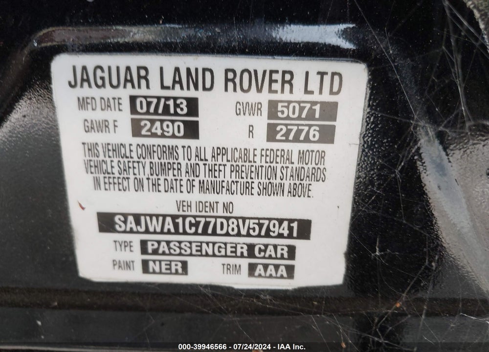 2013 JAGUAR XJ VIN: SAJWA1C77D8V57941