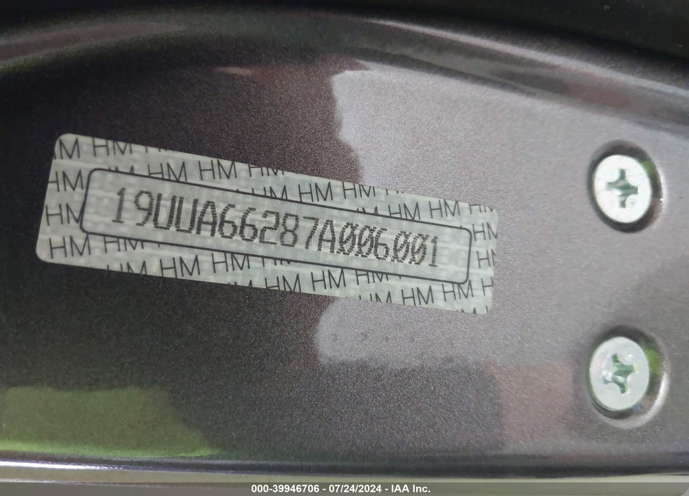 2007 ACURA TL 3.2 VIN: 19UUA66287A006001