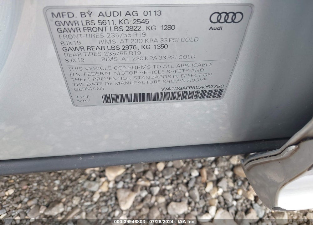 2013 AUDI Q5 3.0T PREMIUM PLUS VIN: WA1DGAFP5DA052788