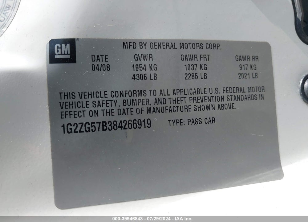 2008 PONTIAC G6 VIN: 1G2ZG57B384266919