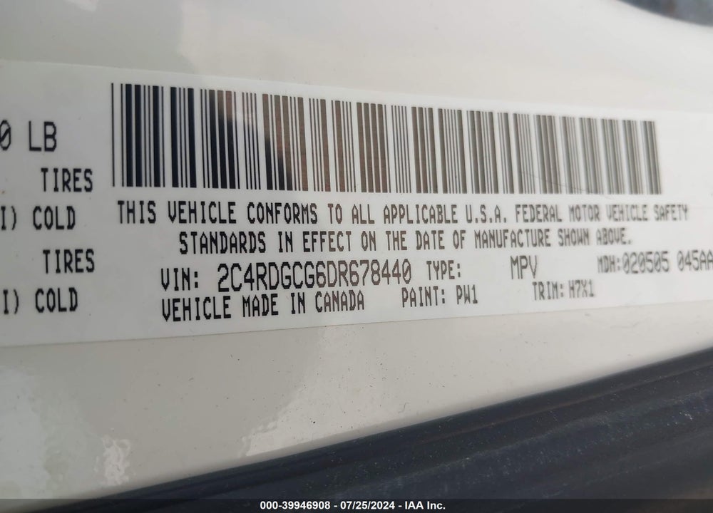 2013 DODGE GRAND CARAVAN SXT VIN: 2C4RDGCG6DR678440