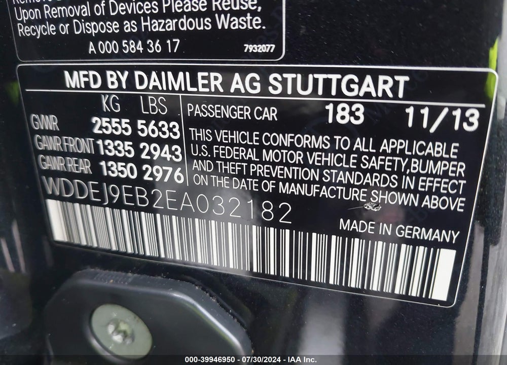 2014 MERCEDES-BENZ CL 550 4MATIC VIN: WDDEJ9EB2EA032182