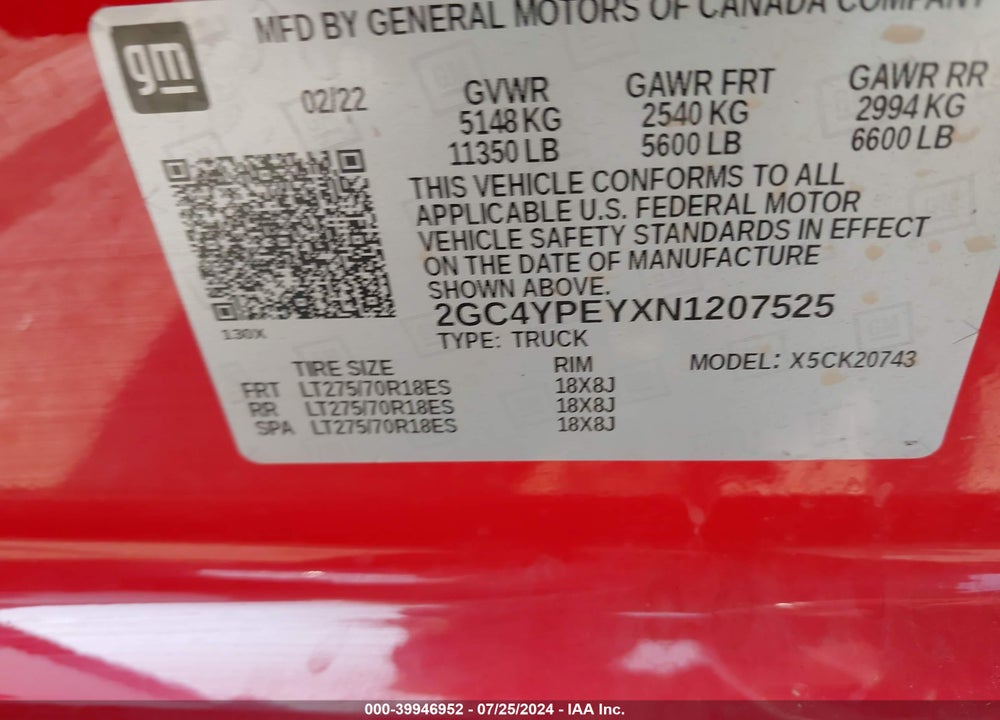 2022 CHEVROLET SILVERADO 2500HD 4WD STANDARD BED LTZ VIN: 2GC4YPEYXN1207525
