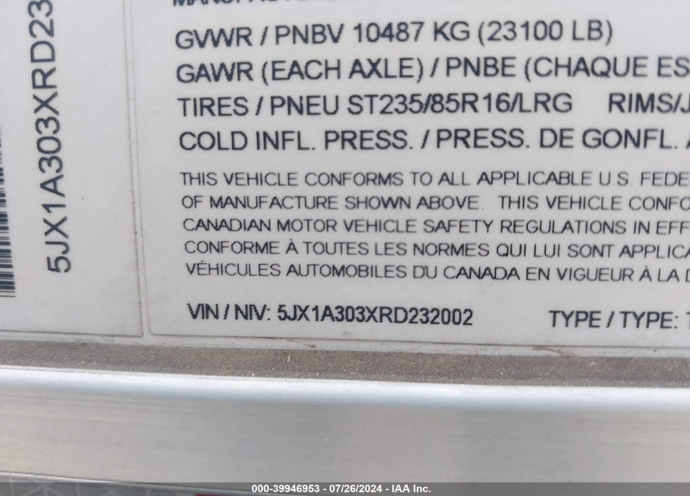 2024 THE ALUMINUM TRAILER COMP TRAILER VIN: 5JX1A303XRD232002