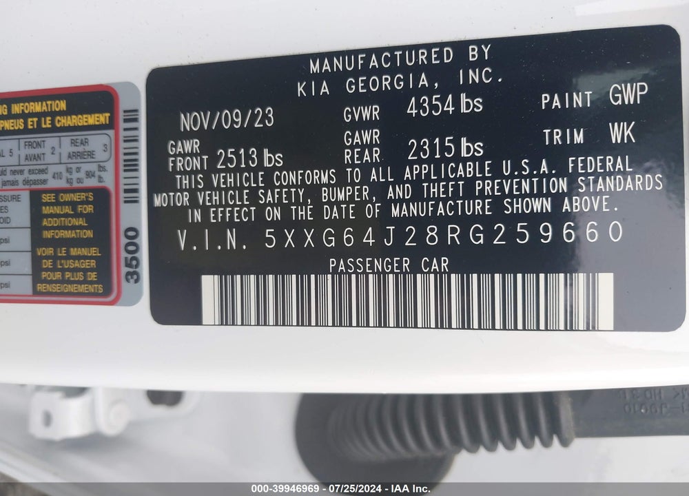 2024 KIA K5 GT LINE VIN: 5XXG64J28RG259660
