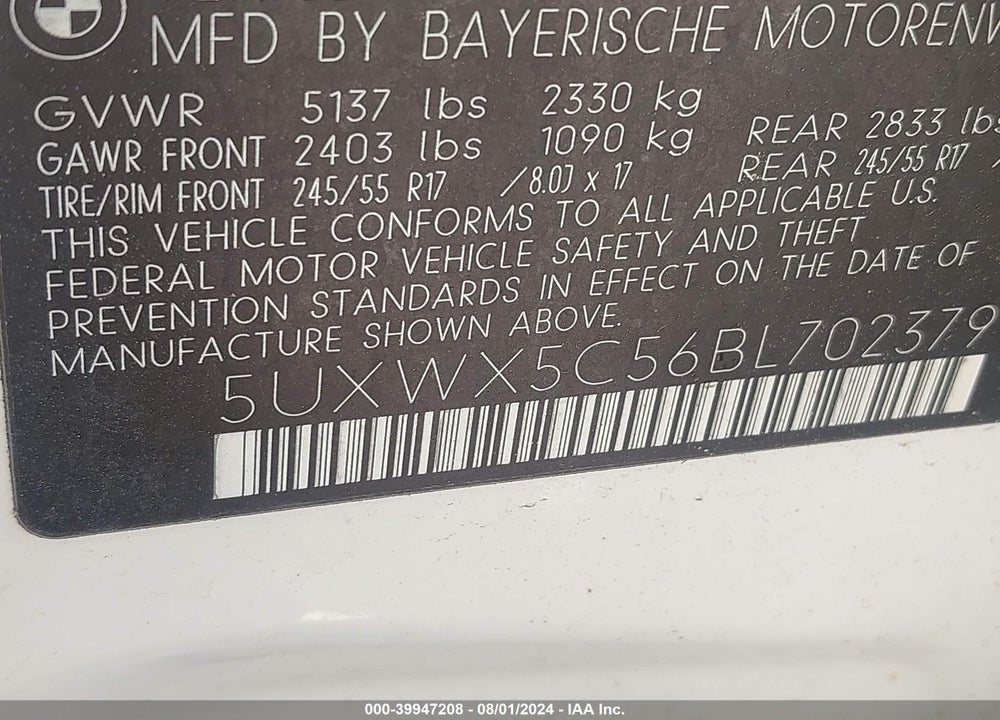 2011 BMW X3 XDRIVE28I VIN: 5UXWX5C56BL702379