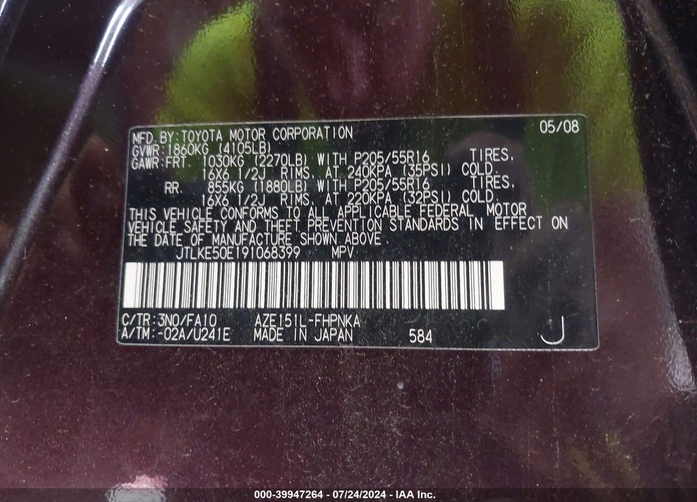 2009 SCION XB VIN: JTLKE50E191068399