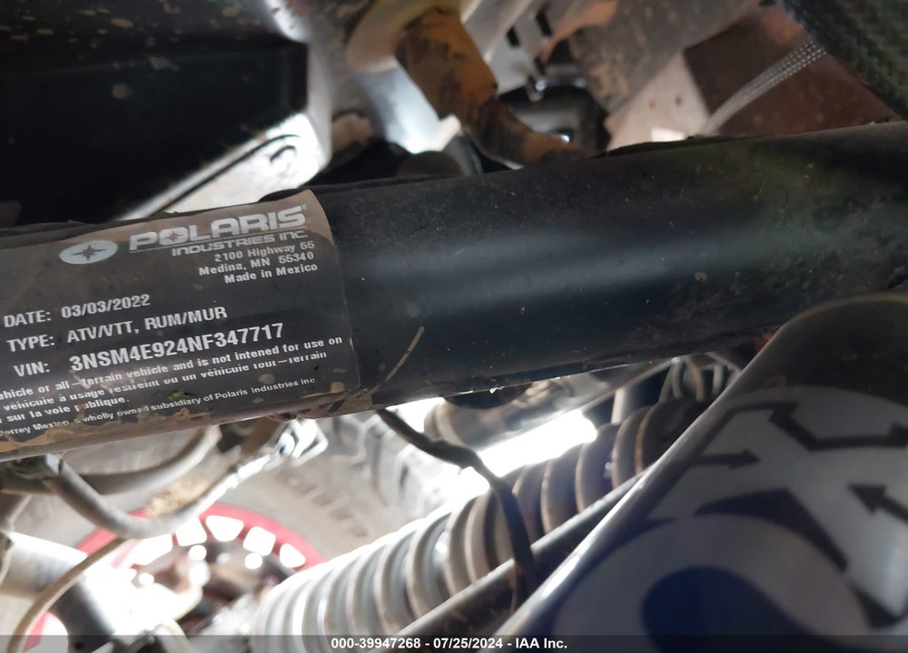 2022 POLARIS RZR VIN: 3NSM4E924NF347717