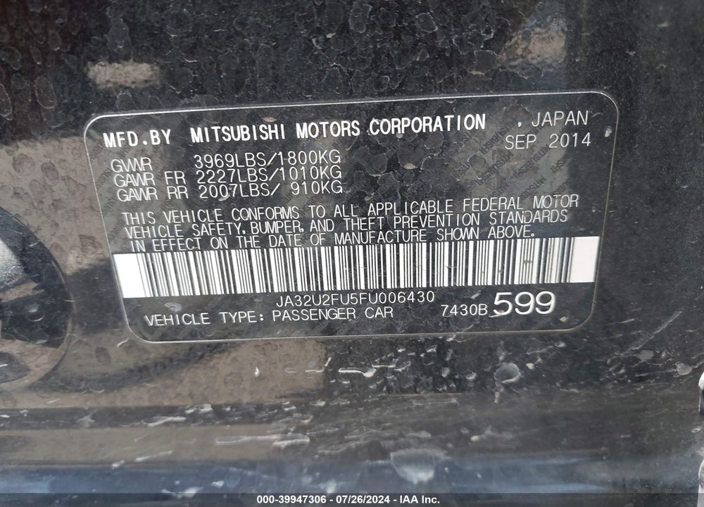 2015 MITSUBISHI LANCER ES VIN: JA32U2FU5FU006430