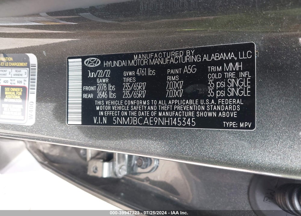 2022 HYUNDAI TUCSON SEL VIN: 5NMJBCAE9NH145345
