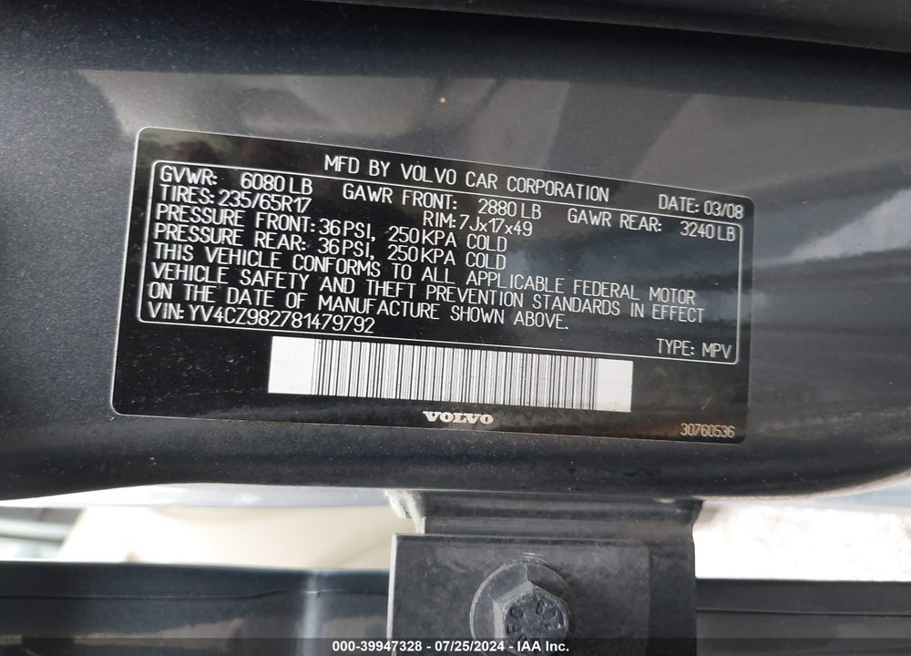 2008 VOLVO XC90 3.2 VIN: YV4CZ982781479792