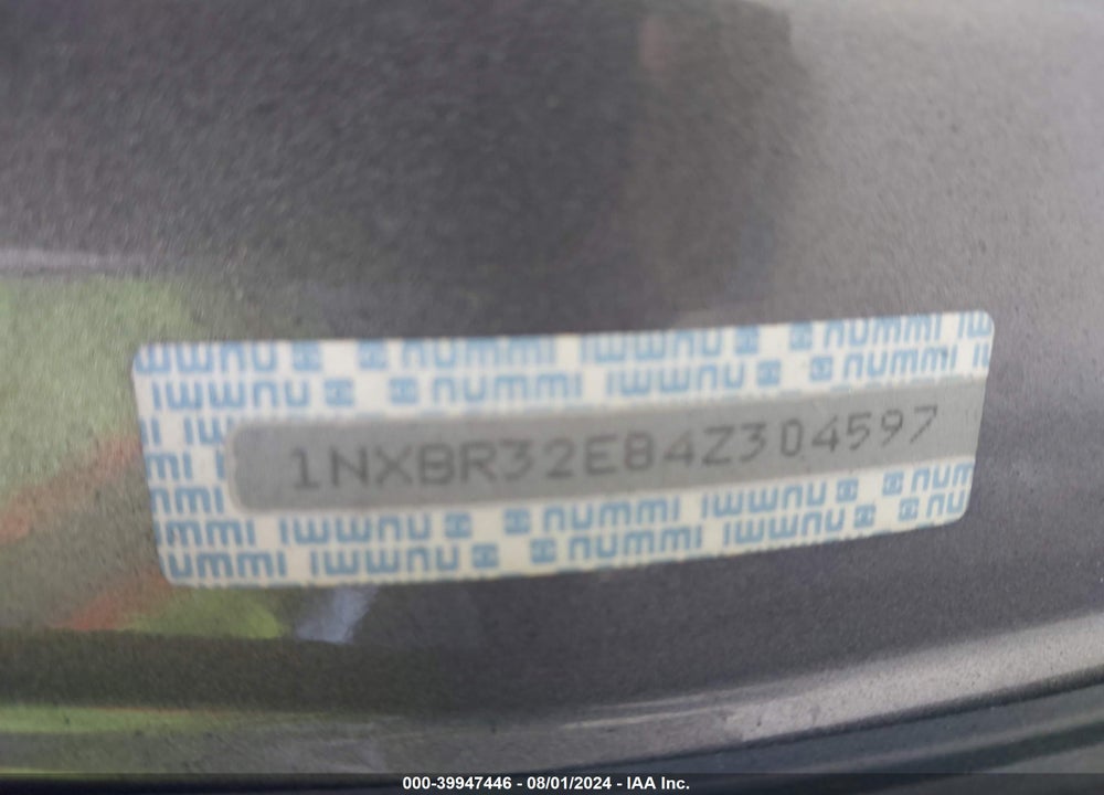 2004 TOYOTA COROLLA S VIN: 1NXBR32E84Z304597