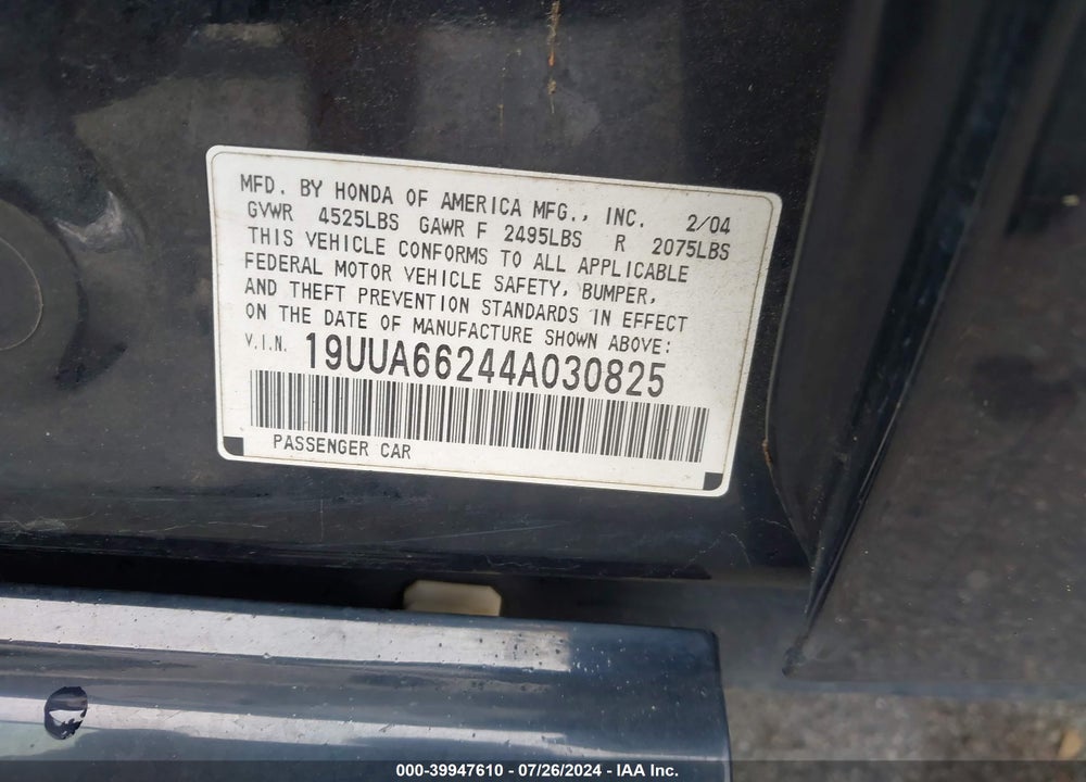 2004 ACURA TL VIN: 19UUA66244A030825