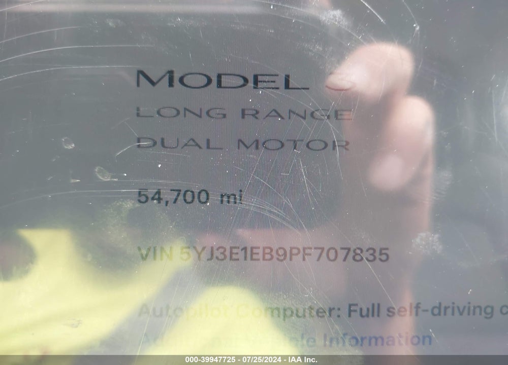 2023 TESLA MODEL 3 LONG RANGE DUAL MOTOR ALL-WHEEL DRIVE VIN: 5YJ3E1EB9PF707835