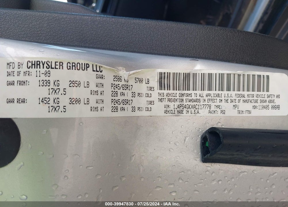 2010 JEEP GRAND CHEROKEE LAREDO VIN: 1J4PS4GKXAC117778