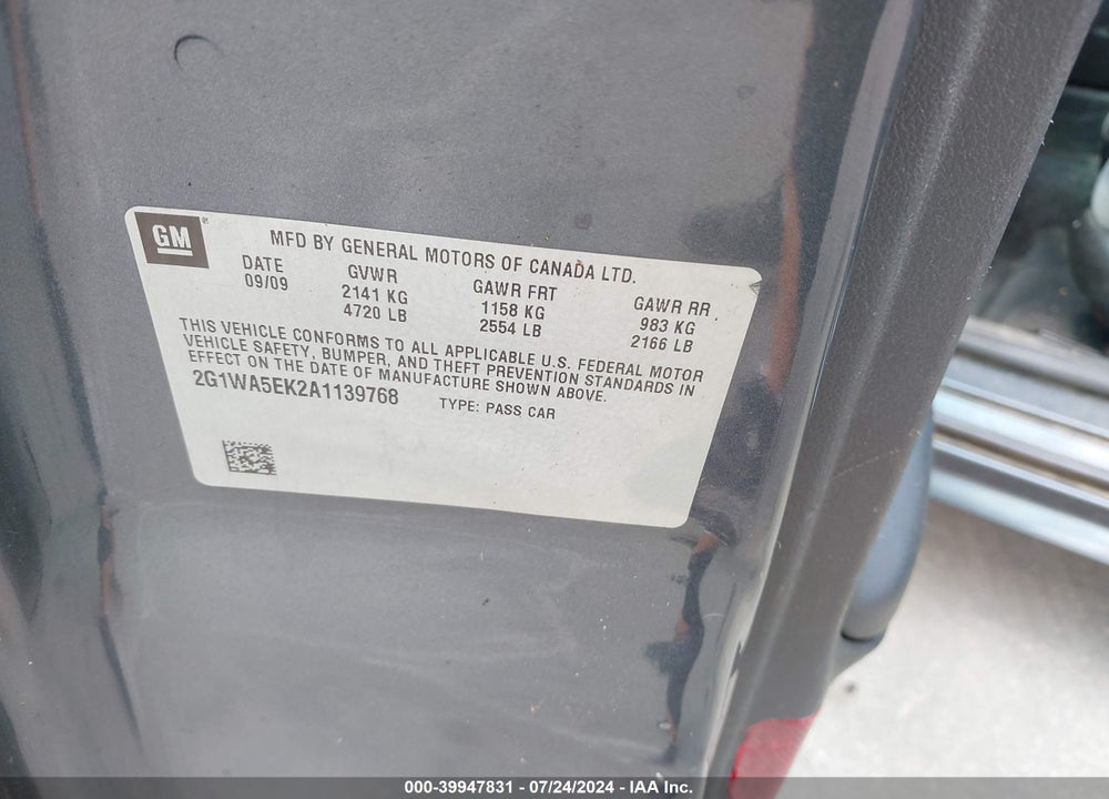 2010 CHEVROLET IMPALA LS VIN: 2G1WA5EK2A1139768