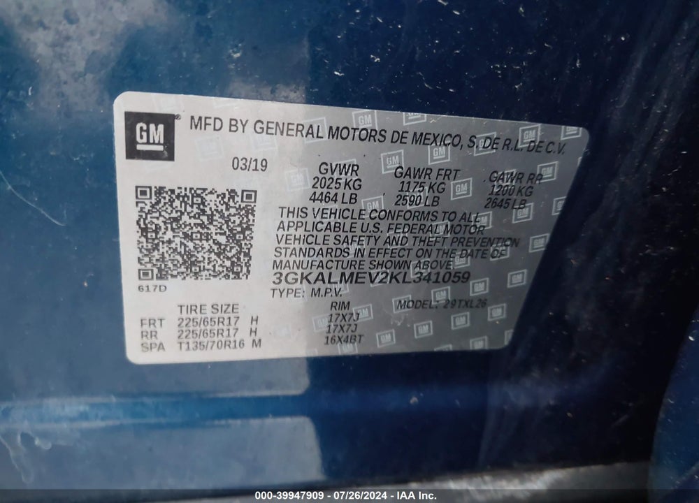 2019 GMC TERRAIN SLE VIN: 3GKALMEV2KL341059