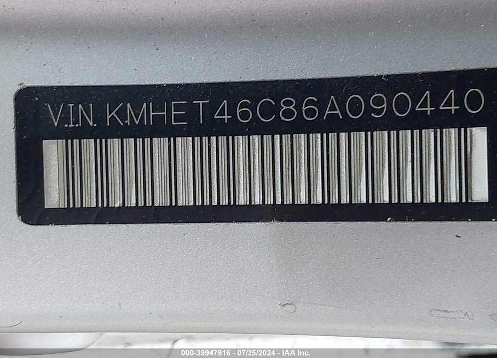 2006 HYUNDAI SONATA GL VIN: KMHET46C86A090440