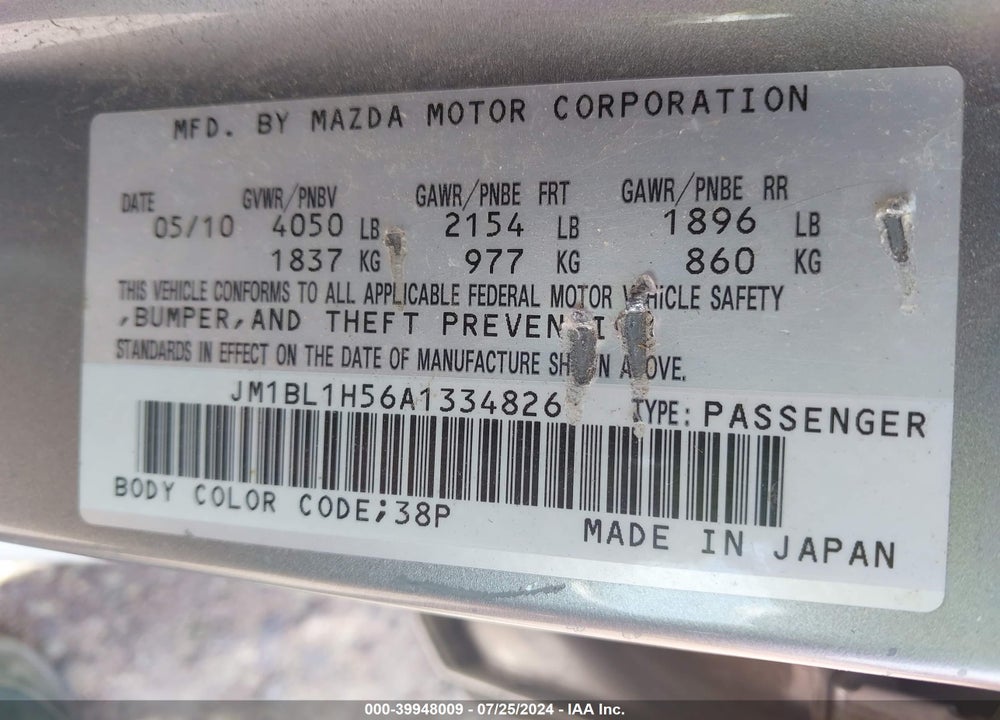 2010 MAZDA 3 S GRAND TOURING VIN: JM1BL1H56A1334826