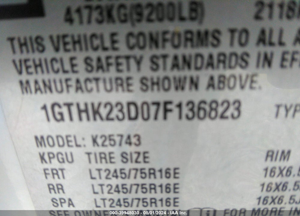 2007 GMC SIERRA 2500HD CLASSIC SLT VIN: 1GTHK23D07F136823