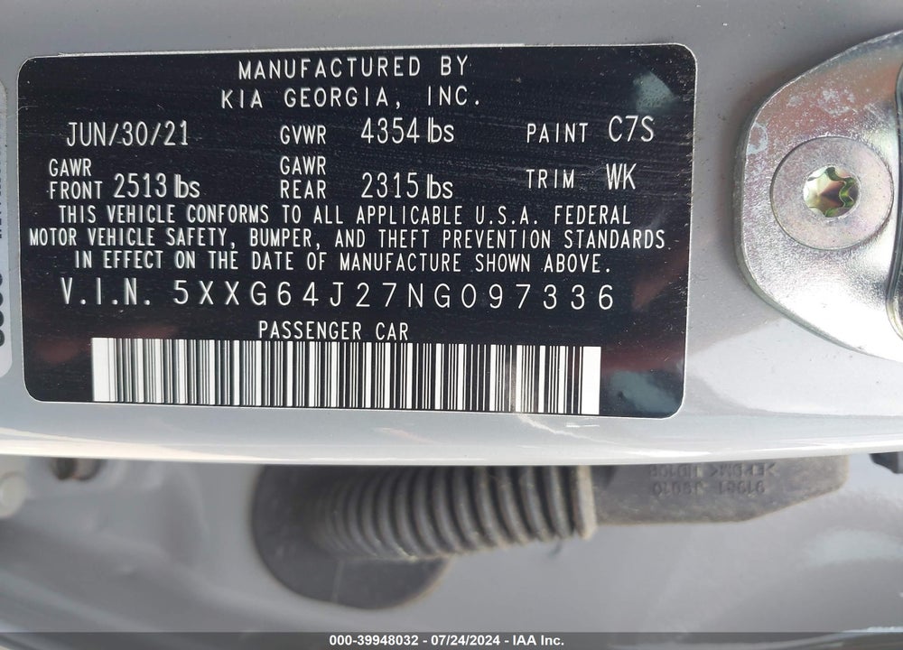 2022 KIA K5 GT LINE VIN: 5XXG64J27NG097336