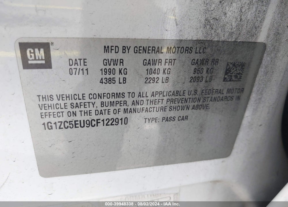 2012 CHEVROLET MALIBU 1LT VIN: 1G1ZC5EU9CF122910