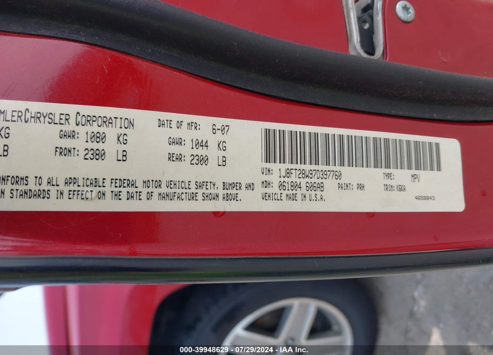 2007 JEEP PATRIOT SPORT VIN: 1J8FT28W97D397760