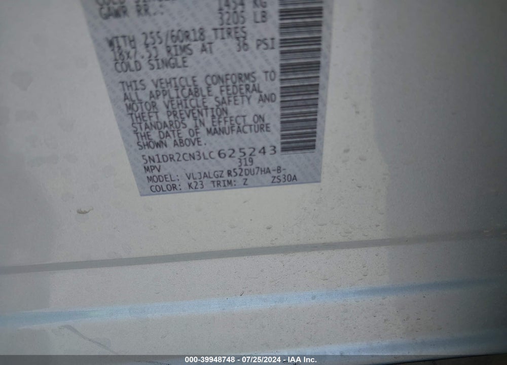 2020 NISSAN PATHFINDER SL 2WD VIN: 5N1DR2CN3LC625243
