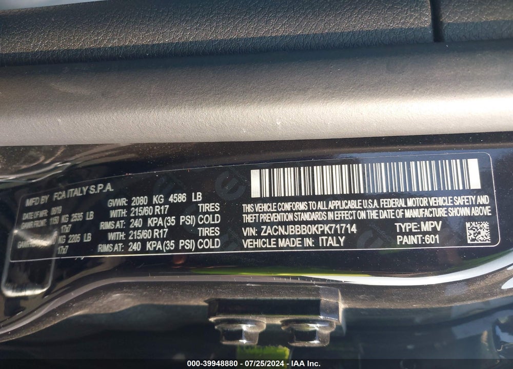 2019 JEEP RENEGADE LATITUDE 4X4 VIN: ZACNJBBB0KPK71714