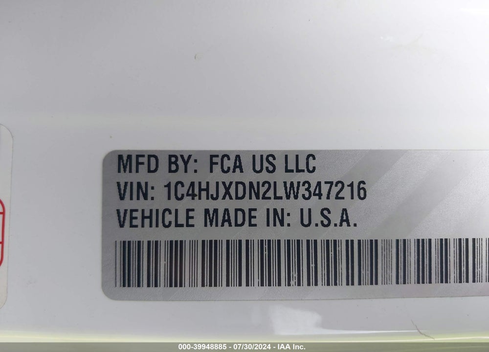 2020 JEEP WRANGLER UNLIMITED FREEDOM 4X4 VIN: 1C4HJXDN2LW347216