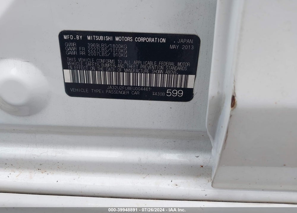 2014 MITSUBISHI LANCER ES VIN: JA32U2FU8EU004461