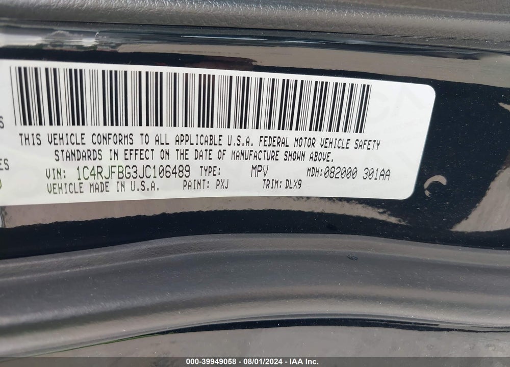 2018 JEEP GRAND CHEROKEE LIMITED 4X4 VIN: 1C4RJFBG3JC106489