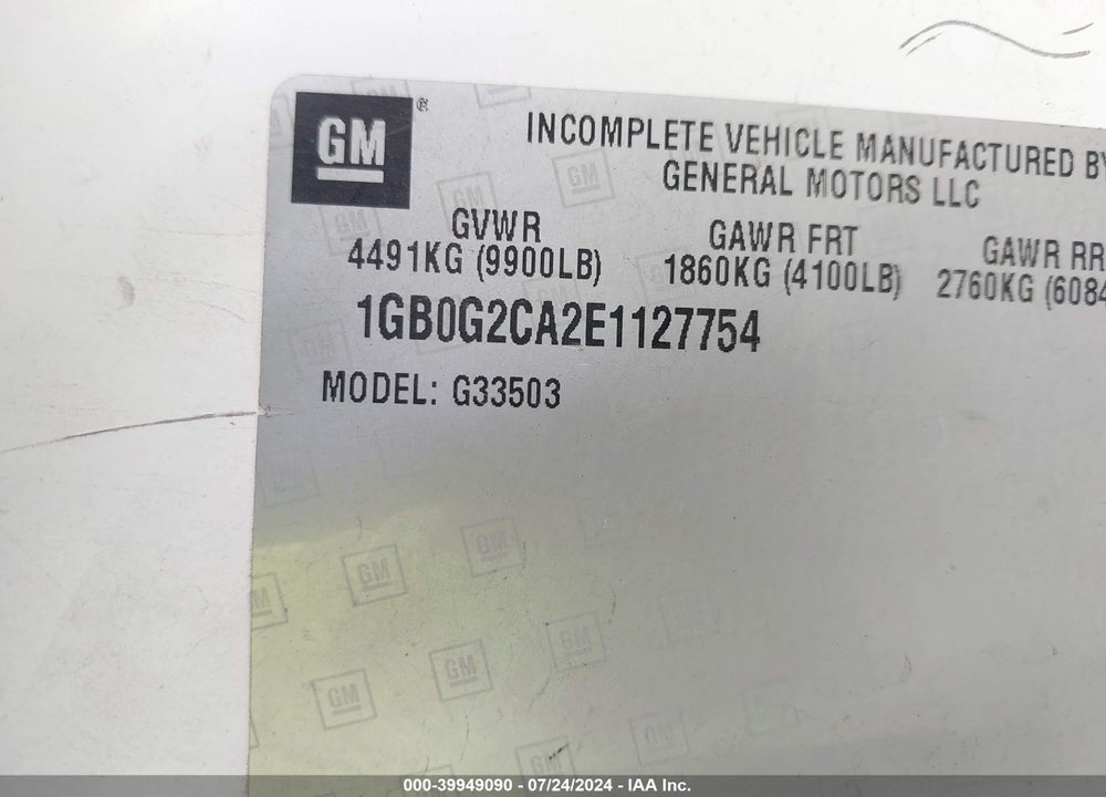 2014 CHEVROLET EXPRESS CUTAWAY VIN: 1GB0G2CA2E1127754