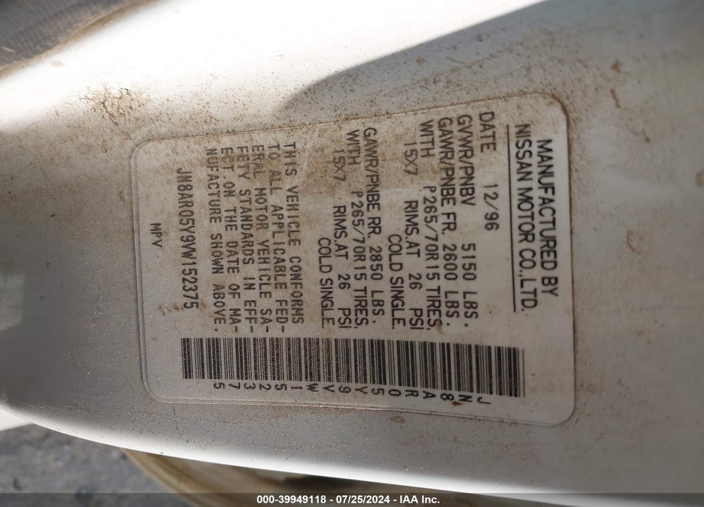 1997 NISSAN PATHFINDER LE/SE/XE VIN: JN8AR05Y9VW152375