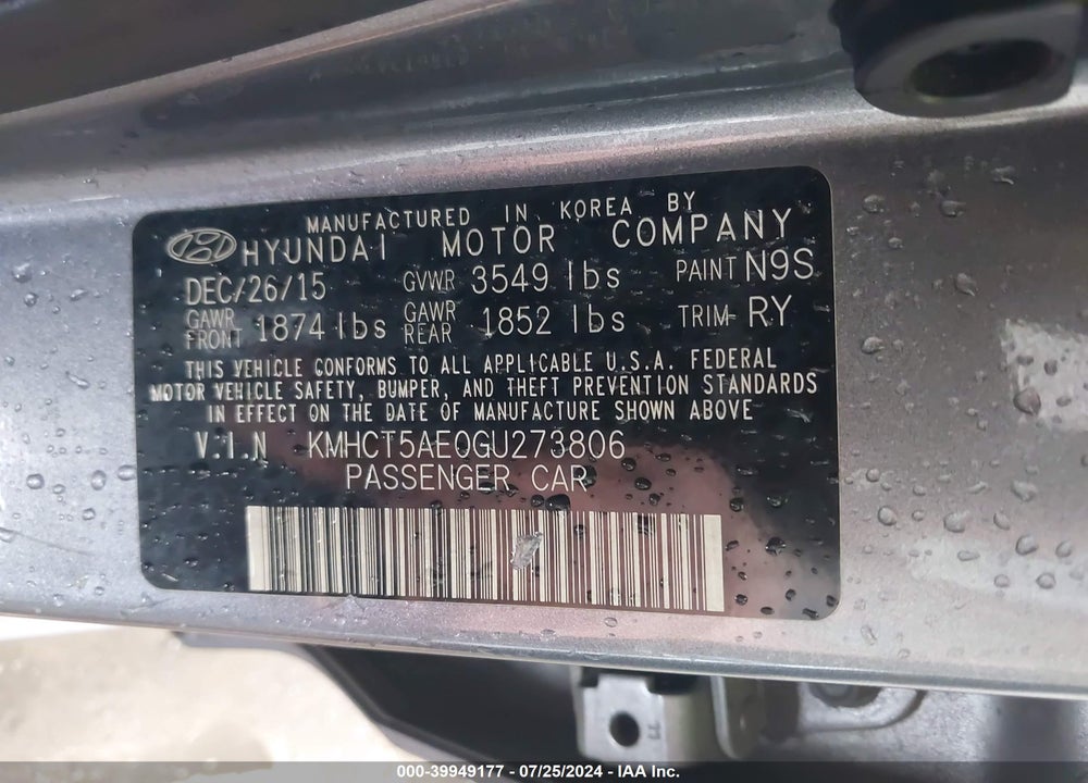 2016 HYUNDAI ACCENT SE VIN: KMHCT5AE0GU273806