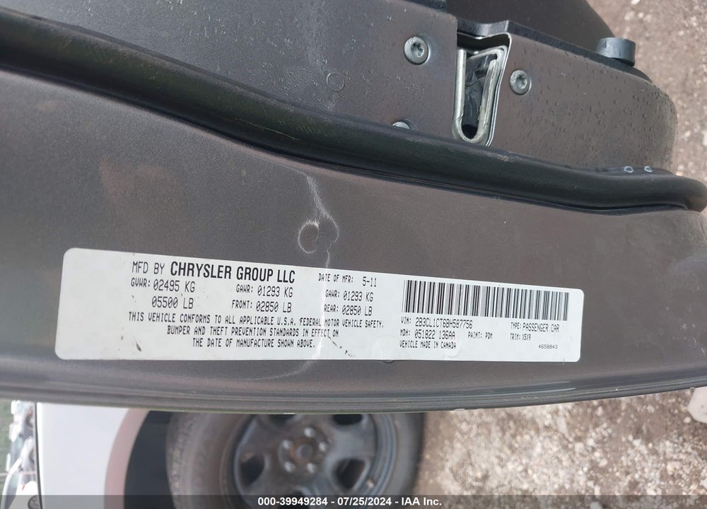 2011 DODGE CHARGER POLICE VIN: 2B3CL1CT6BH587756