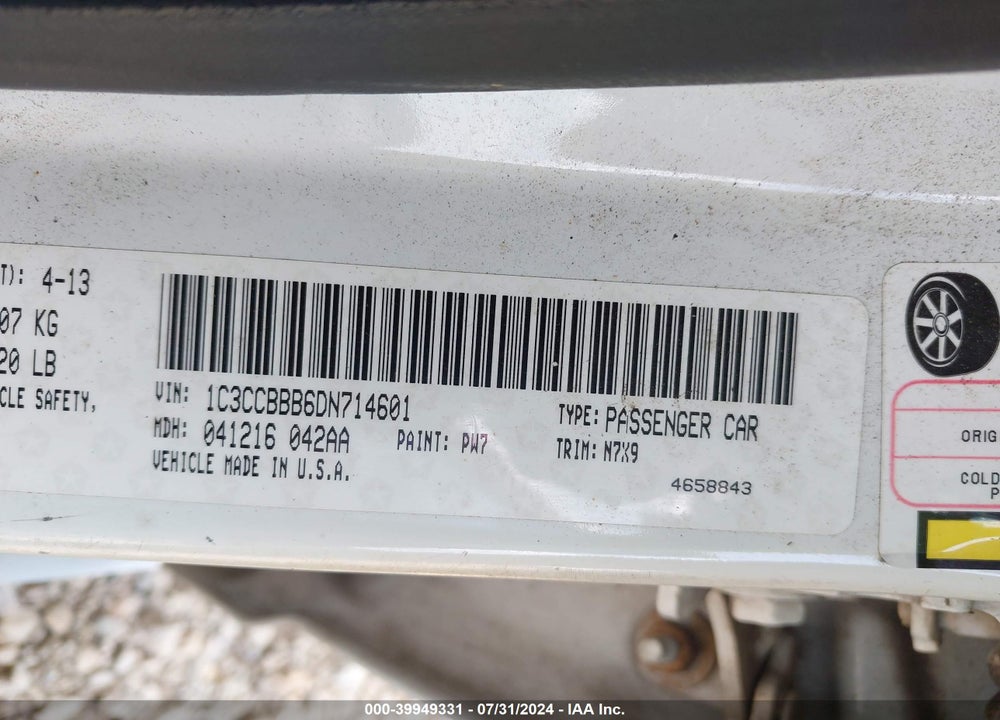 2013 CHRYSLER 200 VIN: 1C3CCBBB6DN714601