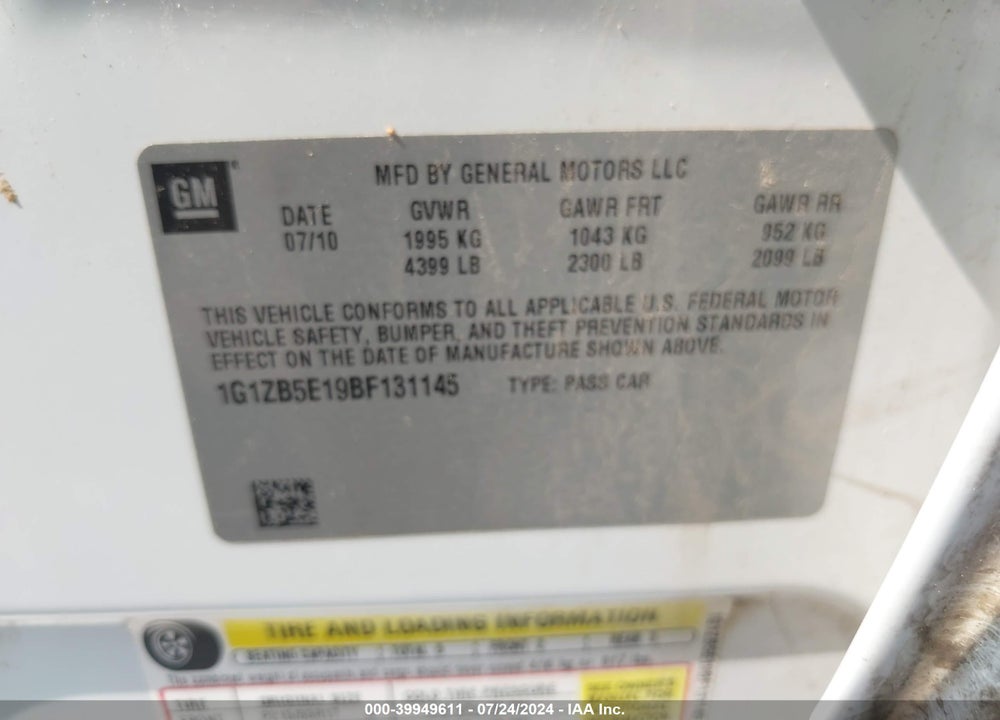 2011 CHEVROLET MALIBU LS VIN: 1G1ZB5E19BF131145