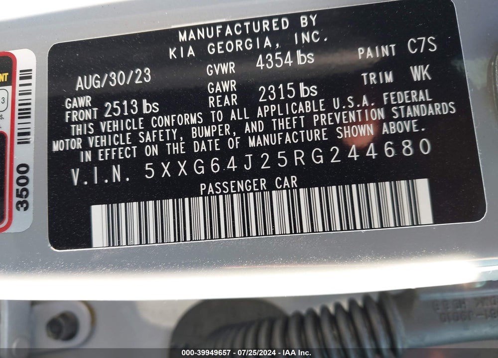 2024 KIA K5 GT LINE VIN: 5XXG64J25RG244680