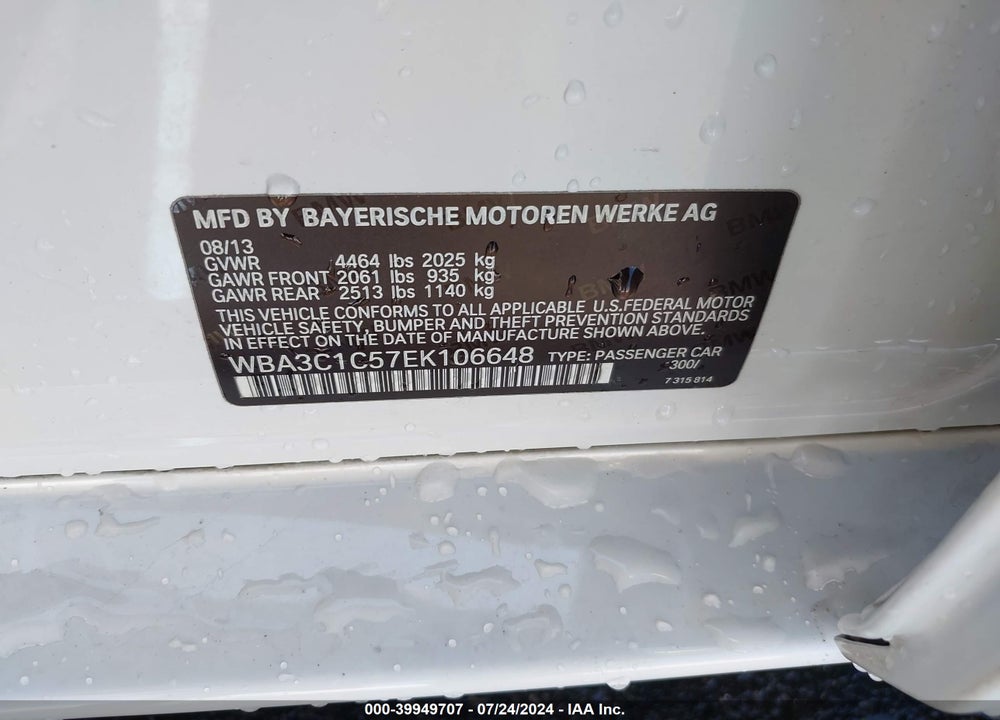 2014 BMW 328I VIN: WBA3C1C57EK106648