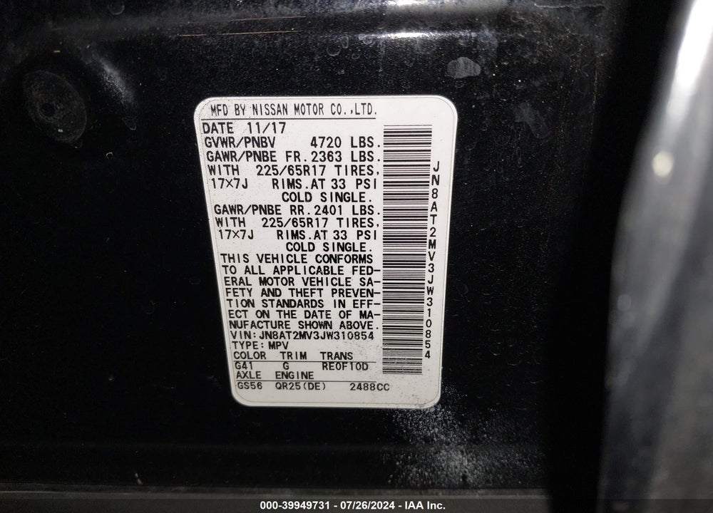 2018 NISSAN ROGUE S VIN: JN8AT2MV3JW310854