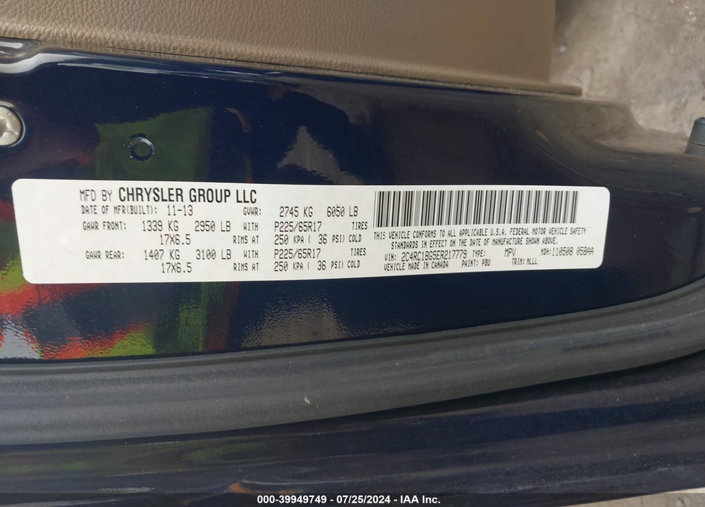 2014 CHRYSLER TOWN & COUNTRY TOURING VIN: 2C4RC1BG5ER217779